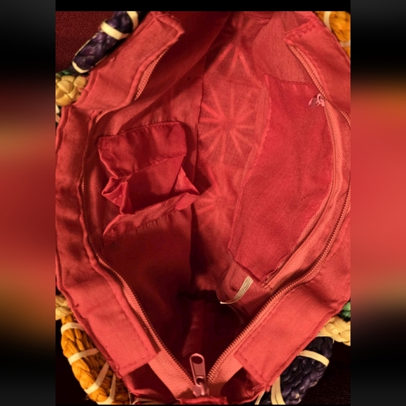 Colorful Patchwork Straw Tote Bag Vibrant Multicolor Summer Vibes - Picture 7 of 11